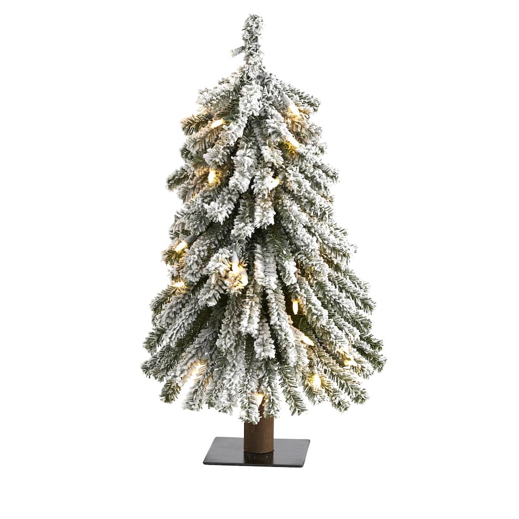 2ft Artificial Christmas Tree with Lights - Slim Alpine Holiday Decor, Indoor Xmas Tree - Green - 24