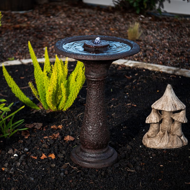 XBrand 23.43"H Tiered Freestanding Classic Bird Bath Outdoor Water Fountain w/ Auto Shut-Off Pump, Dark Brown