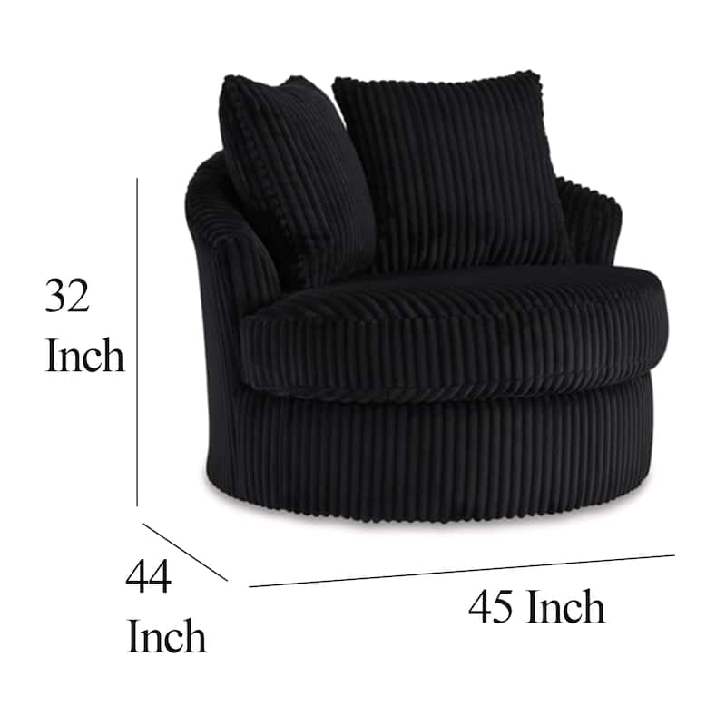 Amwe Swivel Accent Chair, Black Corduroy, 45 Inch, Curved Design