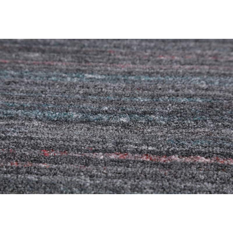 Hand Knotted Oriental 100% Wool Carpet Tribal Stripe Greys & Charcoal Gabbeh Area Rug - 9' 6'' X 9' 9''