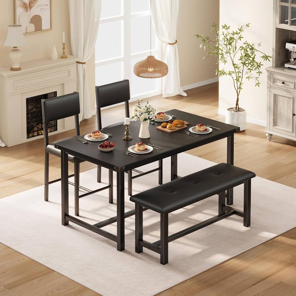 Dining Table Set for 4, Kitchen Table and 2 Upholstered Chairs with Bench