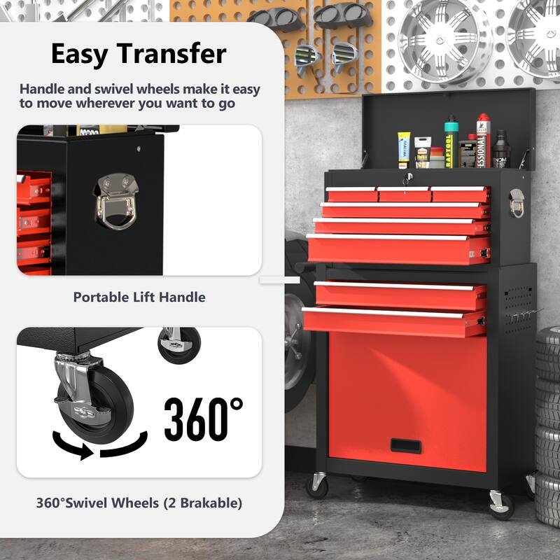8-Drawer Rolling Tool Chest & Removable Tool Box Organizer with Lock