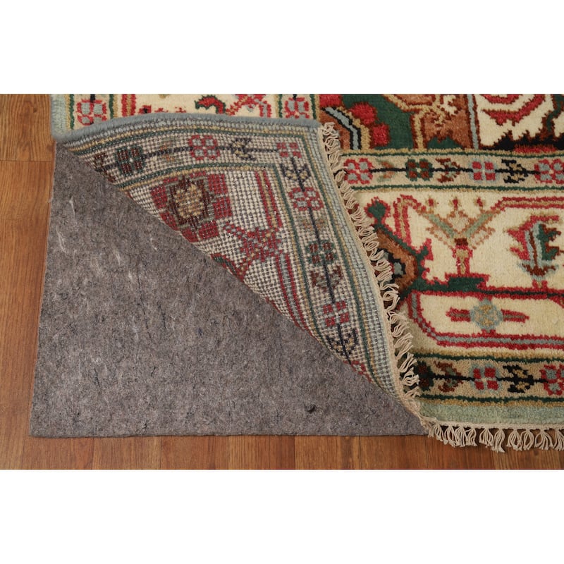 Hand Knotted Oriental 100% Wool Carpet Traditional Medallion Navy Blue & Blues Heriz (serapi) Area Rug - 9' 11'' X 7' 10''