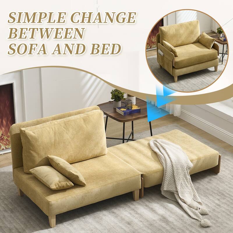 Foldable Sofa Bed Recliner, 3-In-1 Convertible Sleeper, Suitable For Small Spaces, With Three Pillows