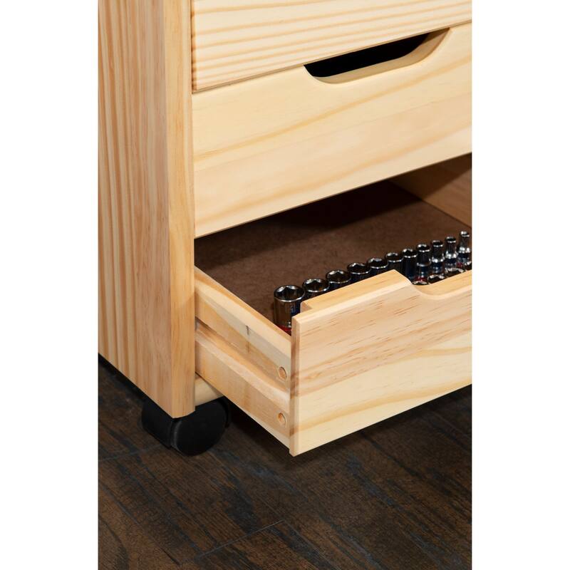 26” Natural Brown Rolling Storage Cabinet with 6 Drawer
