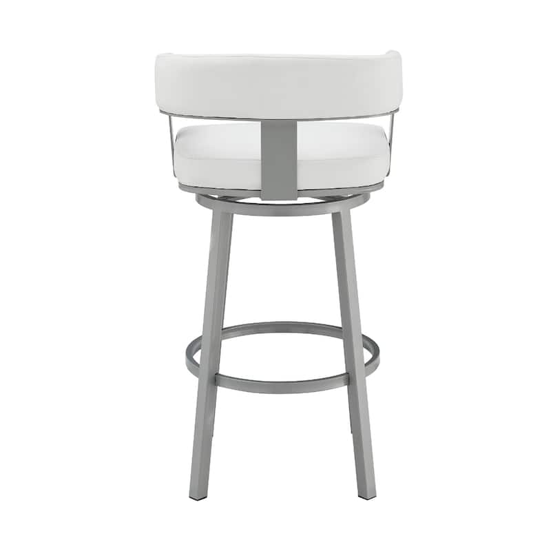 26" Modern Faux Leather Seat Counter Height Swivel Bar Stool with Low Back Arms and Footrest - 34”H x 22”W x 20”D