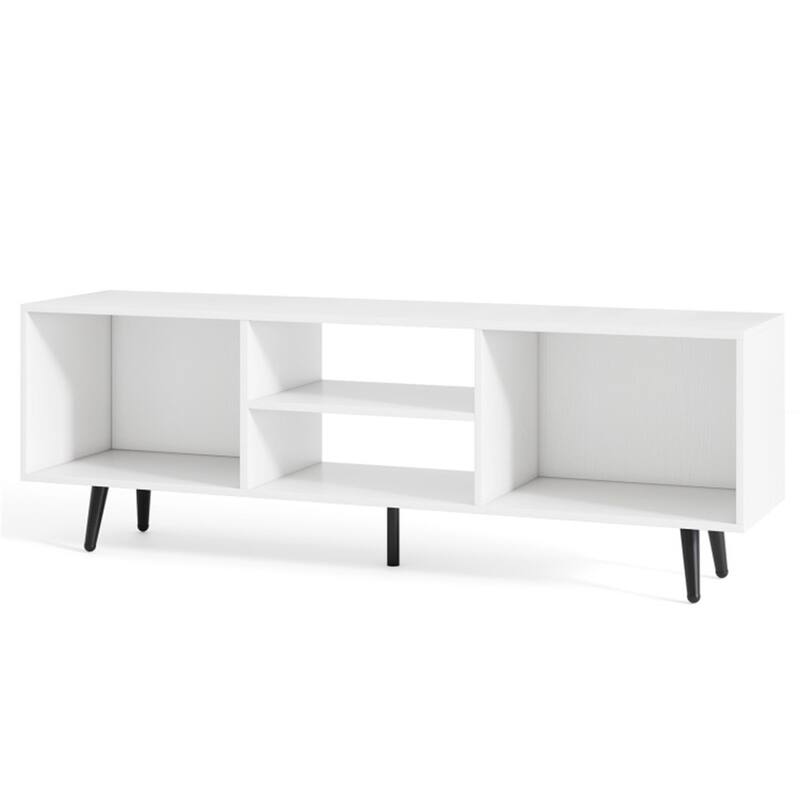 Modern White and Black TV Stand with Side Compartments and Middle Shelf Storage Console for TVs up to 55 Inches