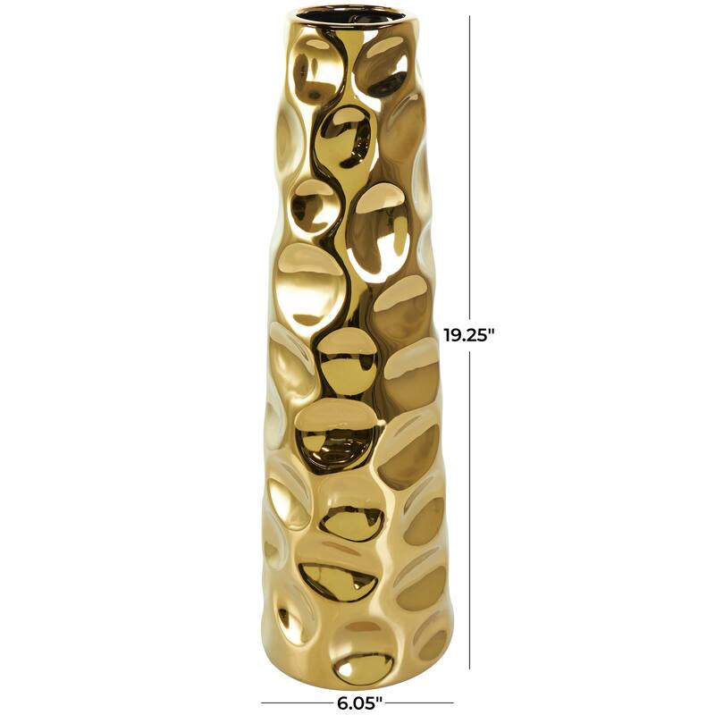 Gold Ceramic Geometric Bubble Vase with Concaved Circles