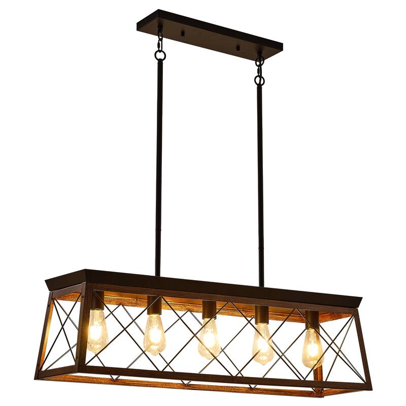 5-Light Vintage Industrial Chandelier for Kitchen Island Dining Room Living Room