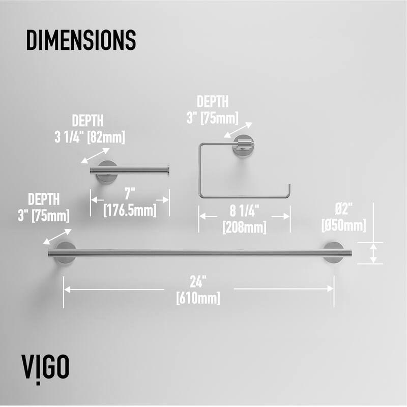 VIGO Elan 3-Piece Bathroom Hardware Accessory Set with 24 in. Towel Bar, Toilet Paper Holder, Hand Towel Holder