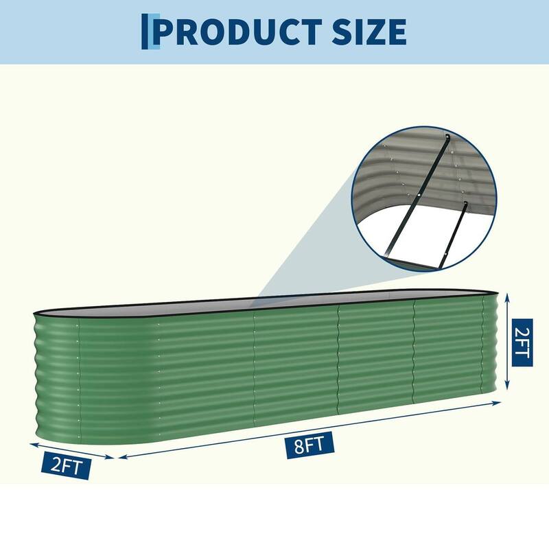 8x2x2 FT Galvanized Steel Raised Garden Bed, Planter for Vegetables, Flowers with Anti-Cut Strips - N/A