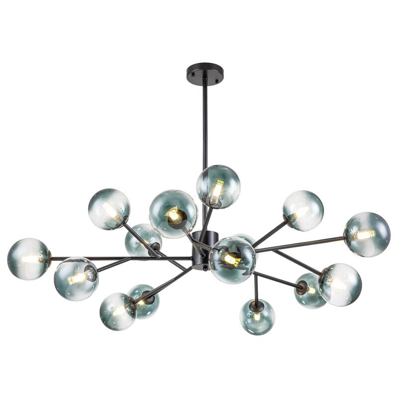 15-Light Modern Linear Sputnik Kitchen Island Light Branch Cluster Glass Globe Bubble Chandelier