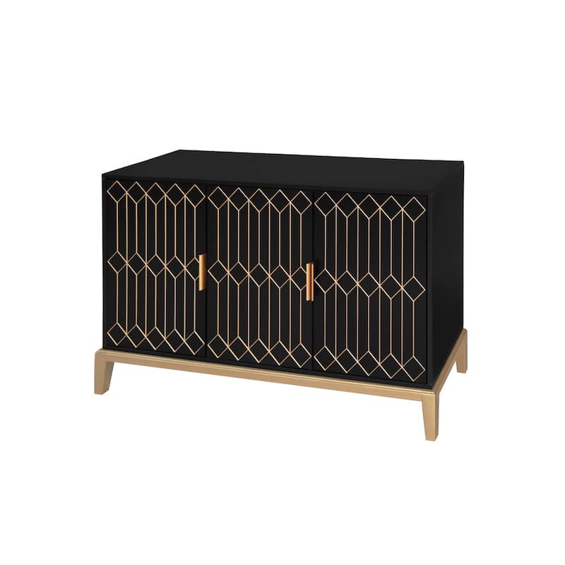 Carved Line 3 Door Storage Cabinet, Sideboard Buffet Cabinet With Adjustable Shelf, Large Storage Accent Cabinet