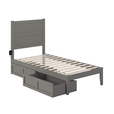 Twin Bed with Drawers - Cool Contemporary Platform Bed Frame - Grey Finish
