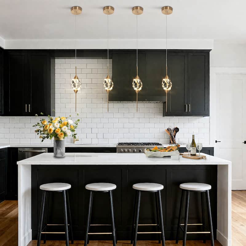 Modern Gold LED Crystal 1-Light Pendant Light for Kitchen Island Dining Room - 4" Dia. x 17" H