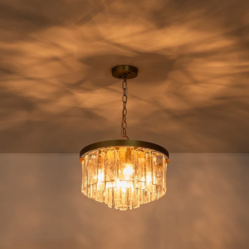 5-Light Tiered Water Glass Round Semi Flush Chandelier