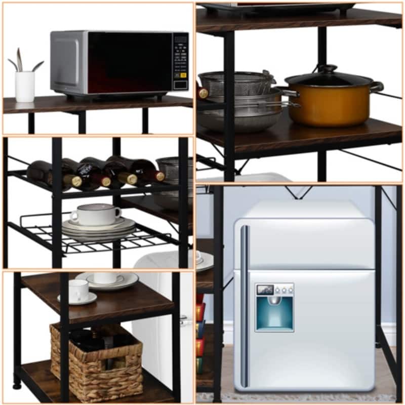 Microwave Oven Stand Storage Cart Bakers Rack with Drawer Brown - N/A