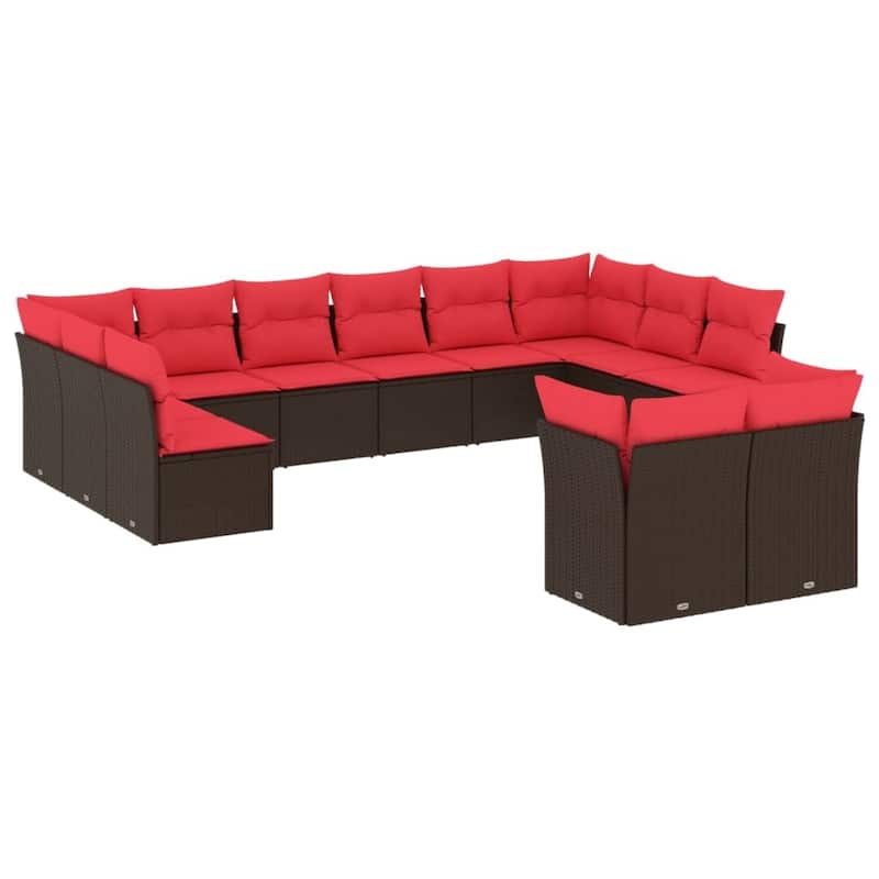 vidaXL Patio Sofa Set with Cushions Outdoor Conversation Furniture Poly Rattan - 21.7" x 24.4" x 27.2"