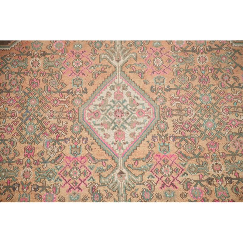Hand Knotted Oriental 100% Wool Carpet Traditional Medallion Coral Hamedan Area Rug - 9' 8'' X 6' 11''