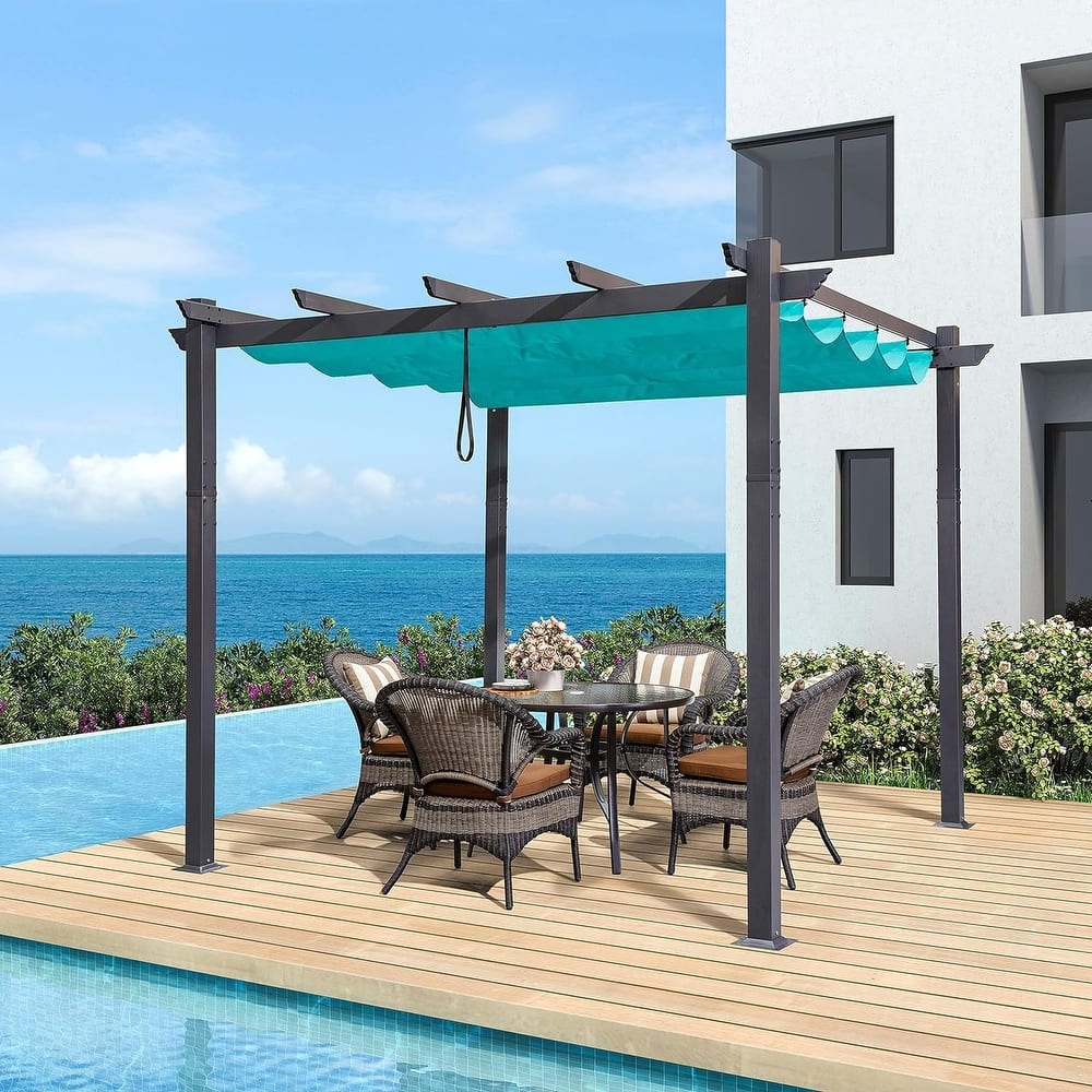 PURPLE LEAF Gazebo Outdoor Retractable Modern Yard Metal Grape Trellis Pergola with Canopy.