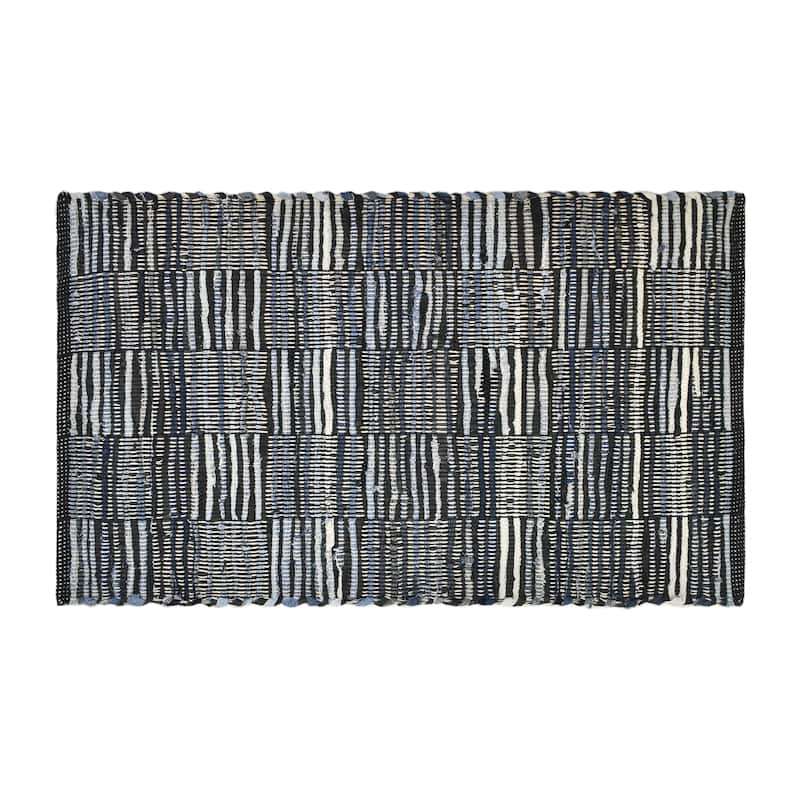 Fabstyles Denim Leather Checkerboard Handmade Area Rag Rug - 24x36