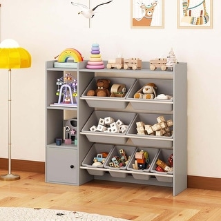 Kids Toy Storage Organizer Wooden Toddler Bookcase w/ 8 Bins