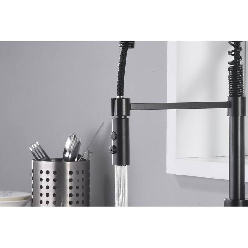 UltraFaucets Euro Collection Spring Spout Kitchen Faucet With Pull-Down Spray