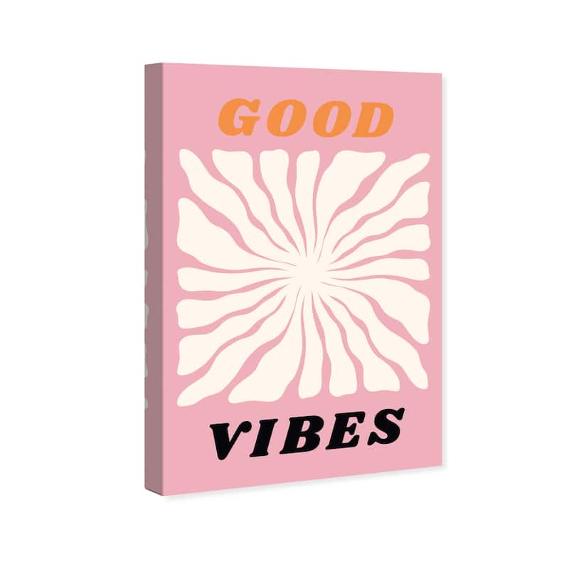Wynwood Studio Canvas Typography and Quotes Good Vibes Flower Pink and Modern & Contemporary Wall Art Canvas Print