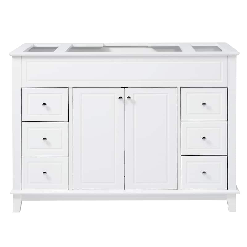 Roomfitters 46" Bathroom Vanity Cabinet Only (No Sink), 6 Soft-Close Drawers and Double Doors with 2-Tier Shelving, White