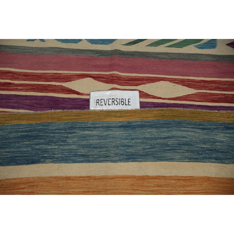 Hand Woven Oriental 100% Wool Carpet Southwestern Modern Multi-Colored Kilim Area Rug - 10' 9'' X 8' 0''
