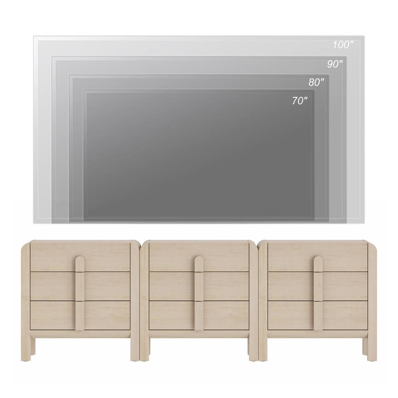 WAMPAT Modern 9 Drawer Dresser TV Stand For Tvs Up To 100 Inch, Cruved Entertainment Center, Wood TV Console With Storage