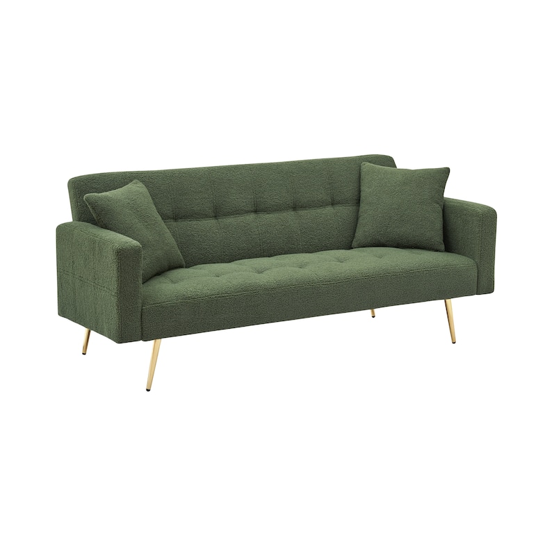 Folding Couch Teddy Fleece Sleeper Sofa Bed with Pillows and Metal Leg