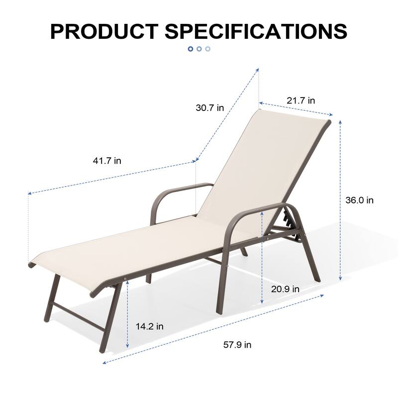 Crestlive Products Outdoor Aluminum Chaise Lounge Chair with Adjustable Backrest