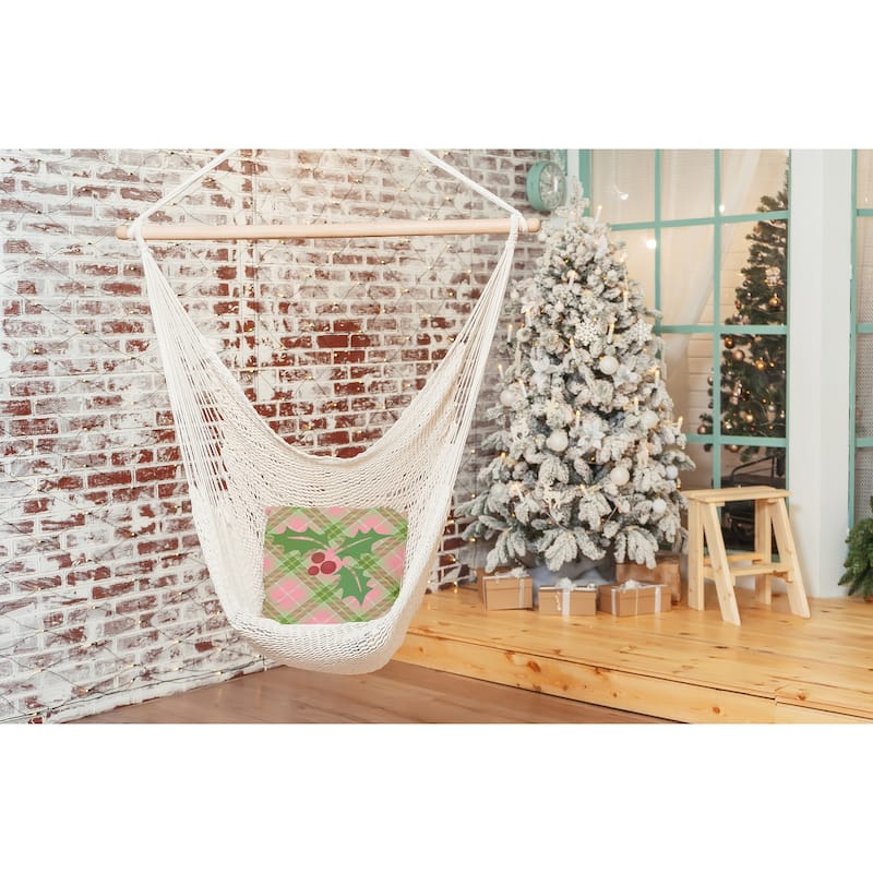 Holly on Plaid Christmas Indoor/Outdoor Throw Pillow
