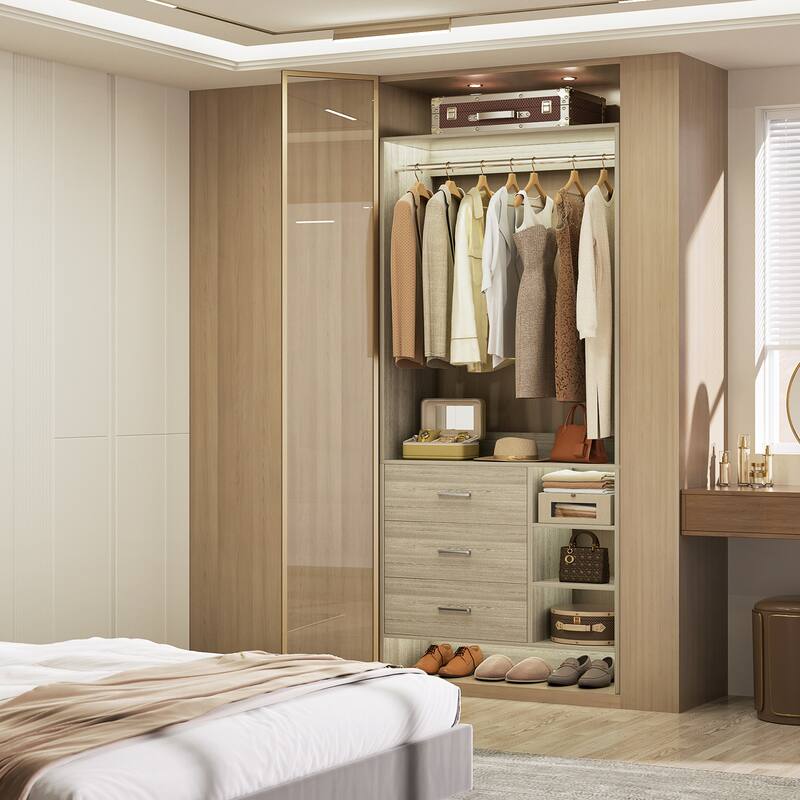 Cimly 30'' W Freestanding Closet Sytem with Hanging Rod, Closet Organizer with Drawers and Shelves