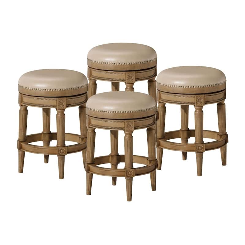 Maven Lane Pullman Backless Swivel Kitchen Stool - Set of 4 - Weathered Oak Vegan Leather - Counter Height