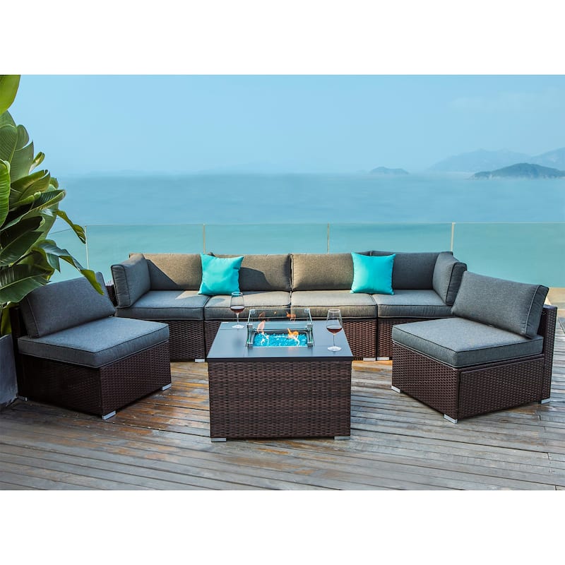 COSIEST 7 Piece Outdoor Patio Furniture Set With Fire Table Fits Tank Outside