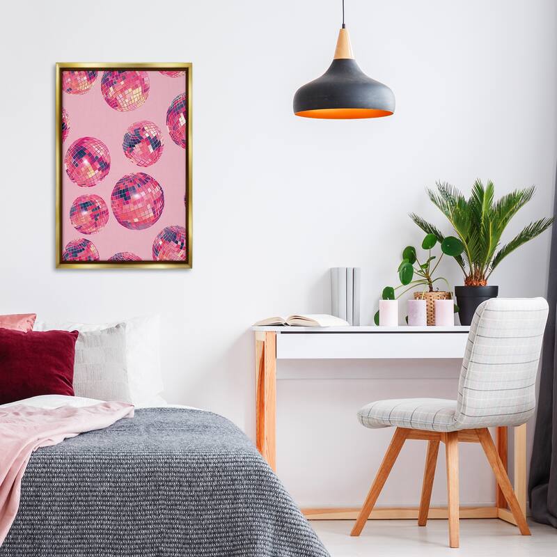 Stupell Vivid Pink Disco Pattern Framed Floater Canvas Wall Art Design By LSR Design Studio
