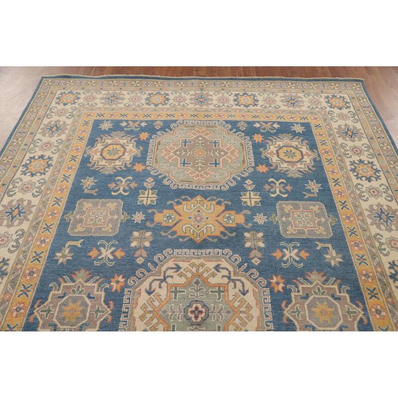 Blue Kazak Living Room Area Rug Handmade Wool Carpet - 6'8" x 9'9"