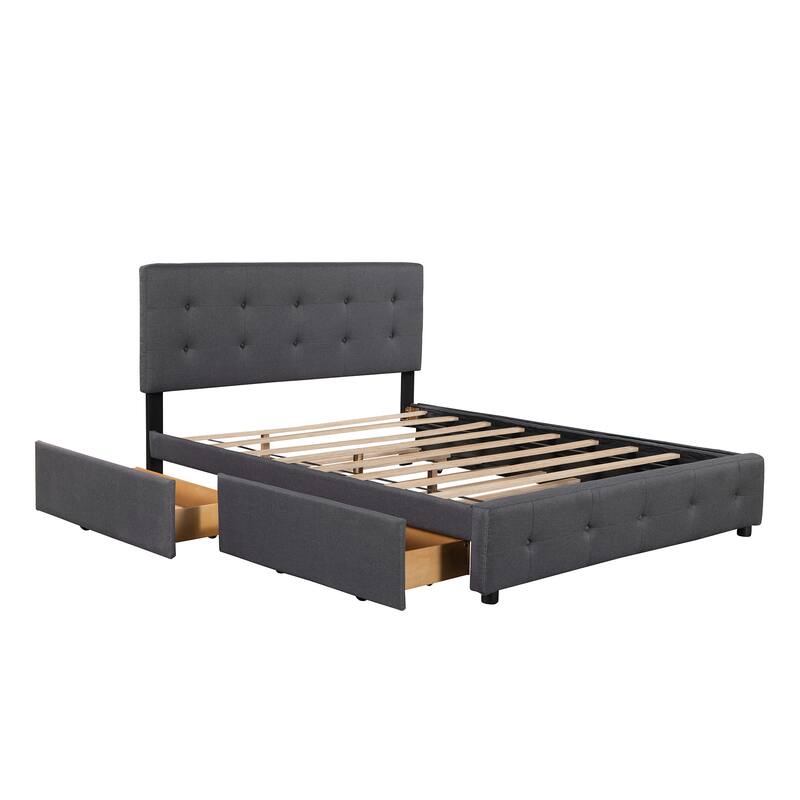Queen Size Upholstered Platform Bed with 2 Drawers & Twin XL Trundle
