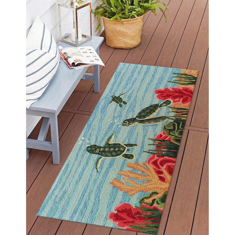 Liora Manne Frontporch Swimming Baby Turtles Indoor/Outdoor Area Rug