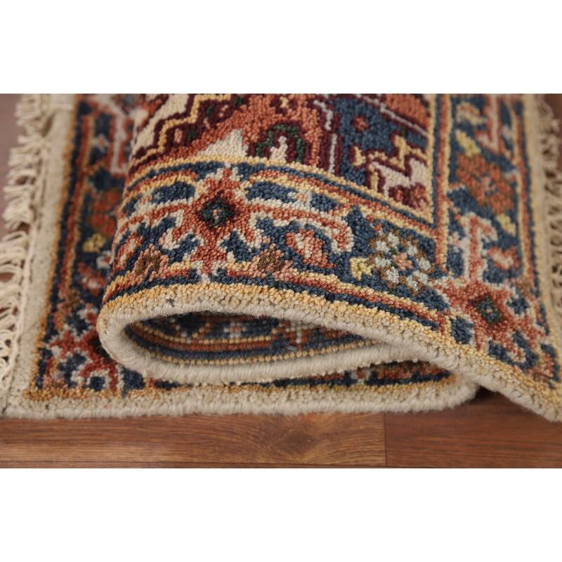 Heriz Serapi Indian Accent Rug Hand-Knotted Beige Wool Carpet - 2'0" x 3'0"