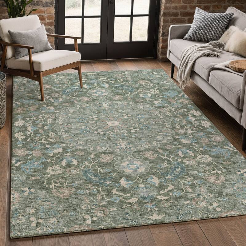 Machine Washable Indoor/ Outdoor Traditional Indore Chantille Rug