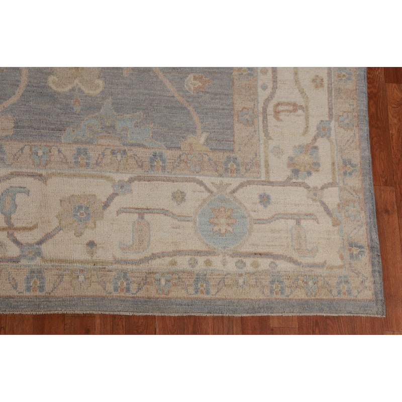 Hand Knotted Oriental 100% Wool Carpet Transitional All-Over Navy Blue & Blues Oushak Area Rug - 11' 11'' X 9' 0''