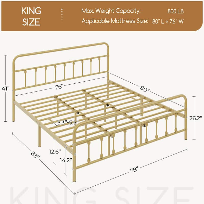 Yaheetech Classic Iron Platform Bed with High Headboard and Footboard Strong Metal-Framed Bed