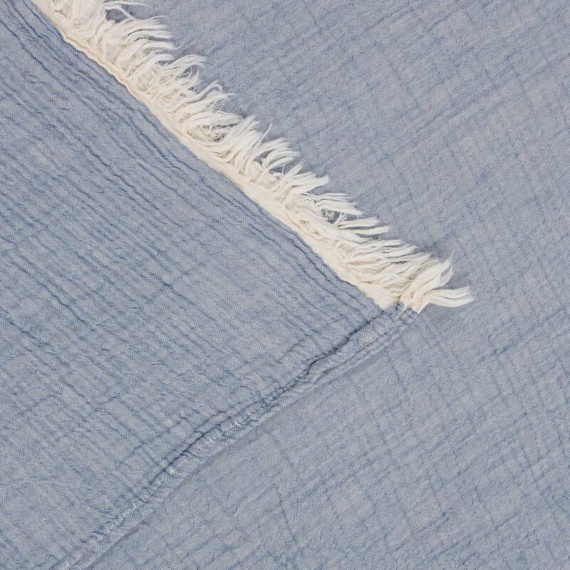 Sevita Solid Turkish Cotton Crinkled Standard Size Throw Blanket with Fringe