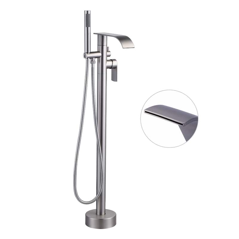 WOWOW Single-Handle Freestanding Waterfall Tub Faucet with Handshower - Brushed Nickel