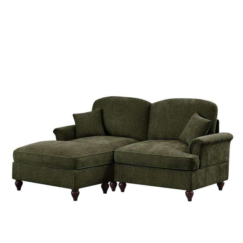 2-Seater L Shaped Sofa Couch, Lounge Sofa with Removable Ruffles Pleats Skirts, Loveseat Sofa with Movable Ottoman