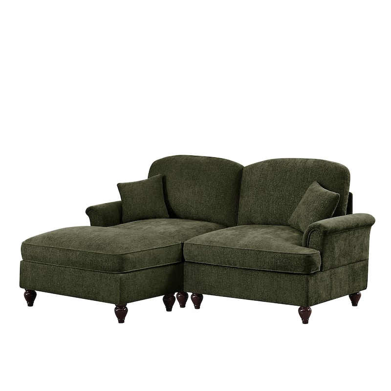 76.4" L Shaped 2-Seat Sectional Sofa, Chenille Couch with Ottoman, Flared Arms Loveseat with Removable Ruffles Pleats Skirts