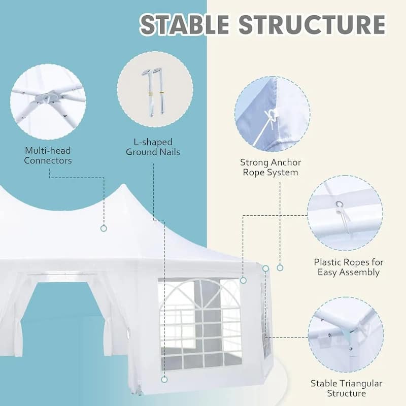 EROMMY 26x19 Adjustable Sidewall White Pavilion Gazebo Tent for Outdoor Party Shelter